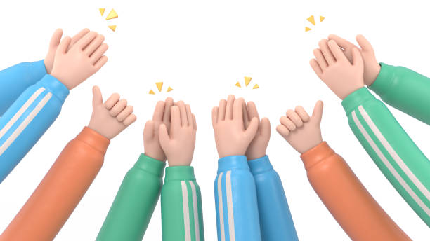 istock Cartoon Gesture Icon Mockup.Human hands clapping. applaud hands. 3D rendering on white background. 1562459339
