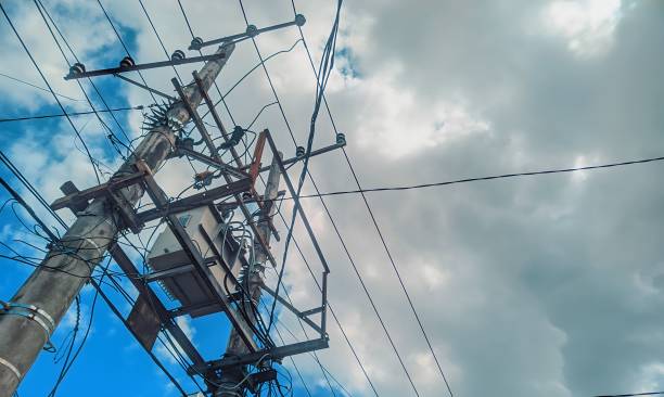 istock electric poles with wires connected sky background 1562490851