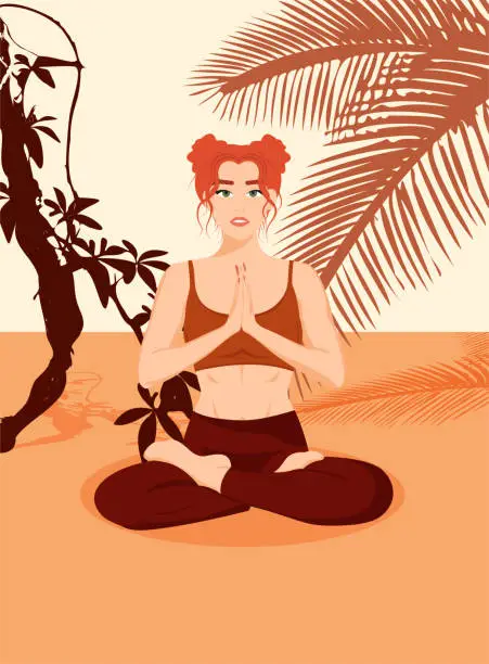 Vector illustration of Young redhead girl doing yoga