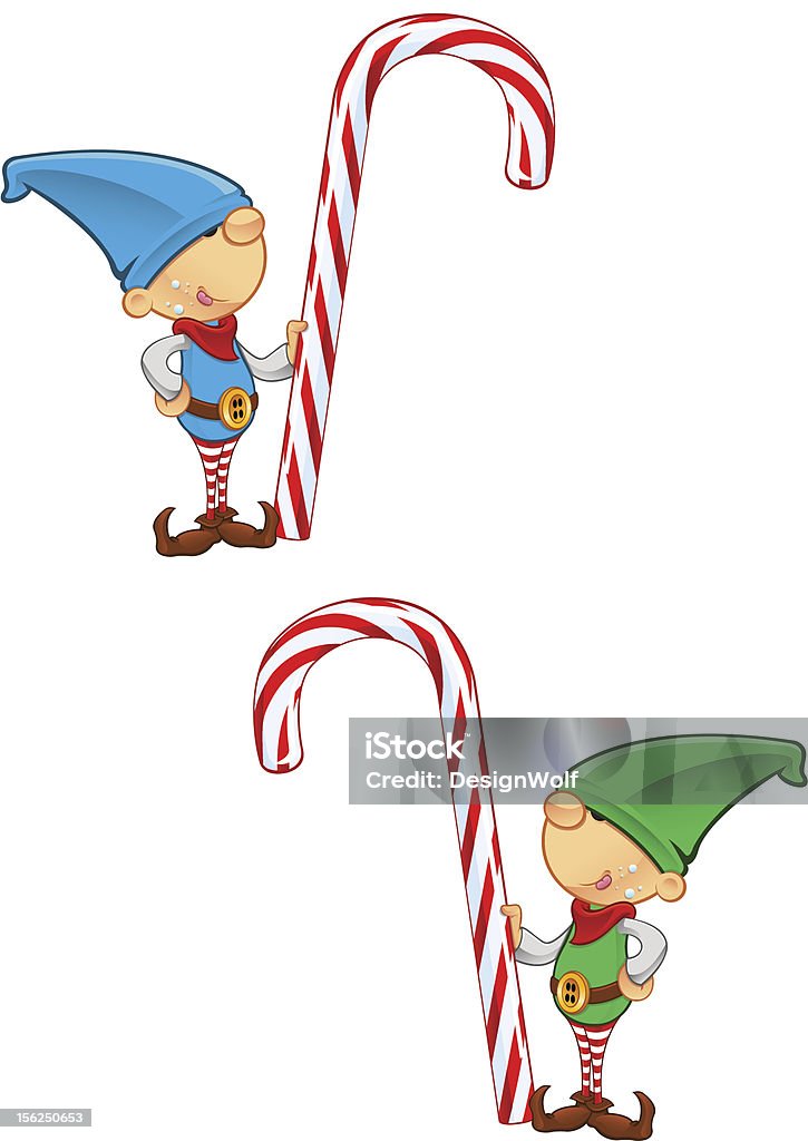 Elf Mascot - Holding A Candy Cane Two different coloured vector illustrations of elves holding a candy cane. Candy Cane stock vector