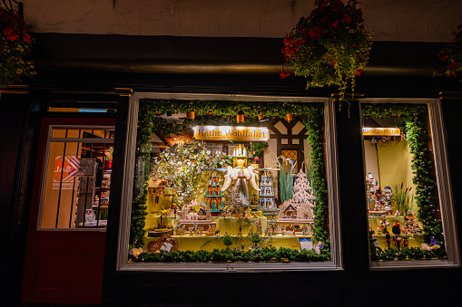 Bruges, Belgium; 04 28 2016. Beautifully decorated shop where souvenirs from the city are also sold.