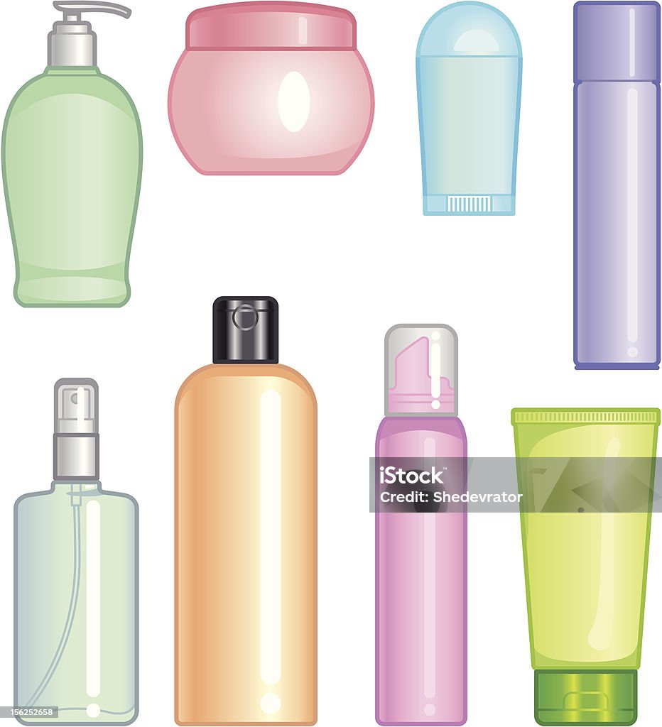 Bottiglie di prodotti cosmetici - arte vettoriale royalty-free di Bellezza