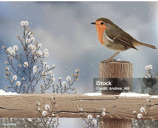 Robin Num Dia De Inverno - Arte vetorial de stock e mais imagens de Inverno - Inverno, Pássaro, Pisco