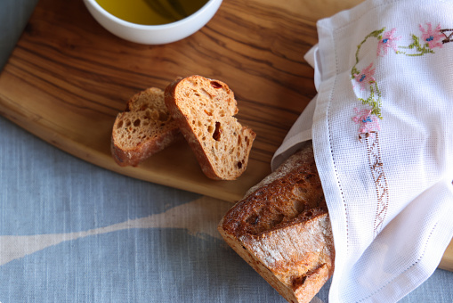 Wholegrain rye bread loaf with olive oil