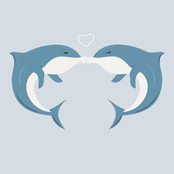 Vector illustration of Cartoon shark couple falling in love