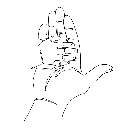 the hands of an adult and a child. family hands drawing. beautiful minimalist, vector illustration. one line art.