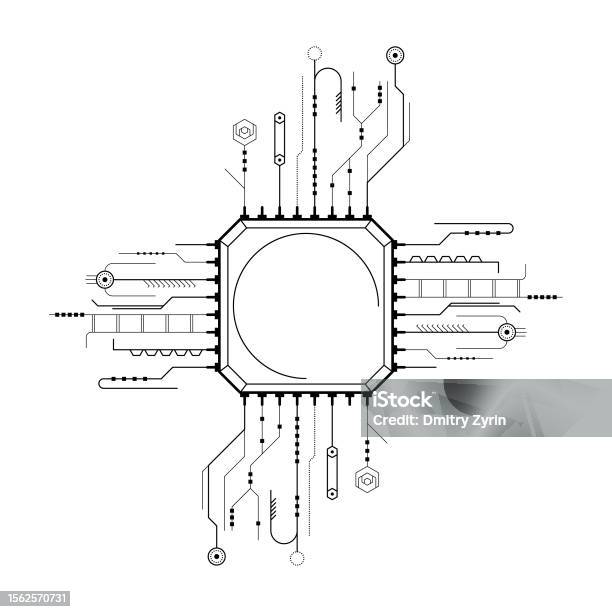 Lay Out Line Computer Science Abstract Black Simple Line Cpu Computer Technology Doodle Outline ...