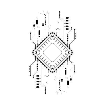 Fine Line Computer Design Abstract Black Simple Line Cpu Computer Technology Doodle Outline ...