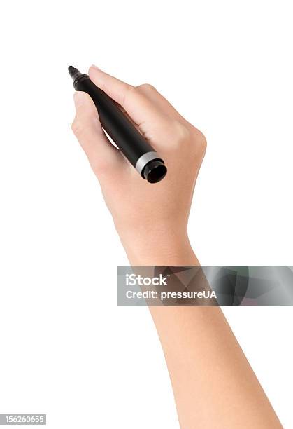 Hand With Marker Drawing Isolated Stock Photo - Download Image Now - Felt Tip Pen, Pen, Human Hand