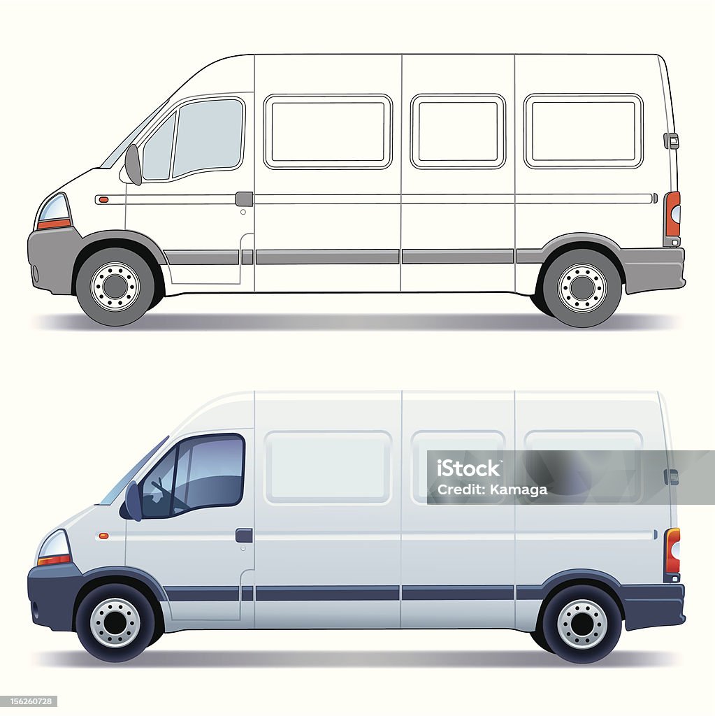 Delivery van illustrated in vector and 3D designs White commercial vehicle - delivery van - colored and layout Car stock vector