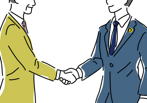 mann und ein mann anwalt handschlag hand zeichnung illustration, kein gesicht - coalition occupation business sales occupation stock-grafiken, -clipart, -cartoons und -symbole