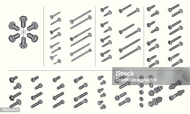 Schrauben Nüsse Und Nägel In Isometric Anzeigen Stock Vektor Art und mehr Bilder von Schraube - Schraube, Isometrische Darstellung, Illustration