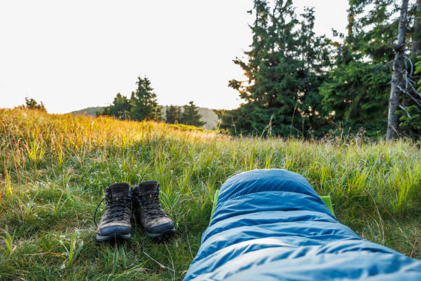 istock Sunrise view from sleeping bag in mountain forest 1562650395