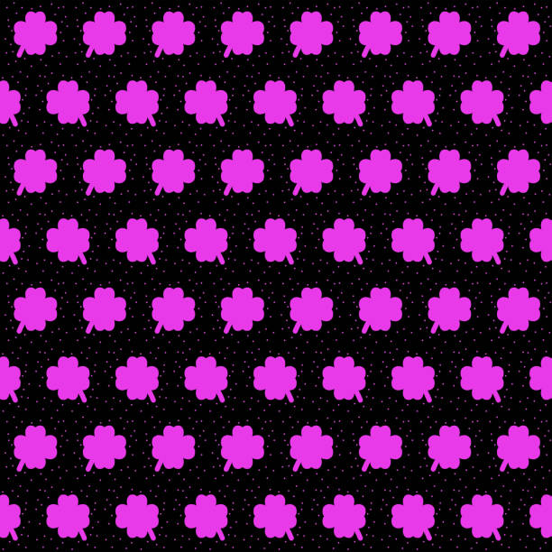 bildbanksillustrationer, clip art samt tecknat material och ikoner med pink four leaf clover seamless pattern on black background - österlen