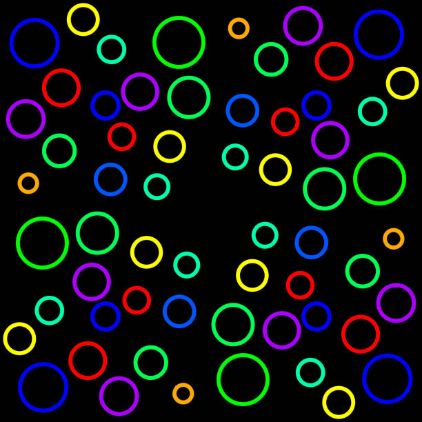 bildbanksillustrationer, clip art samt tecknat material och ikoner med multicolored circles seamless pattern on black background - österlen