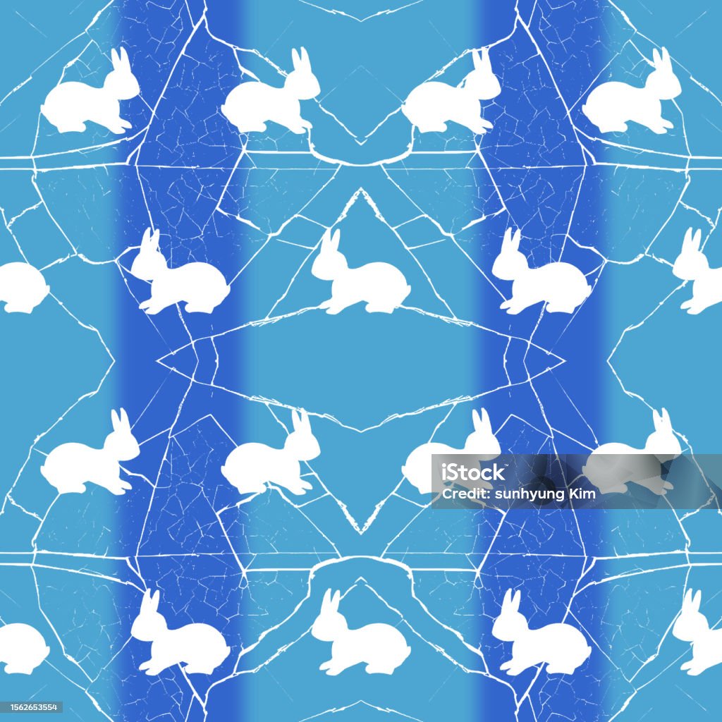 Broken Patterned Rabbits Seamless Pattern With White Rabbits On Cracked Wall Stock Illustration ...
