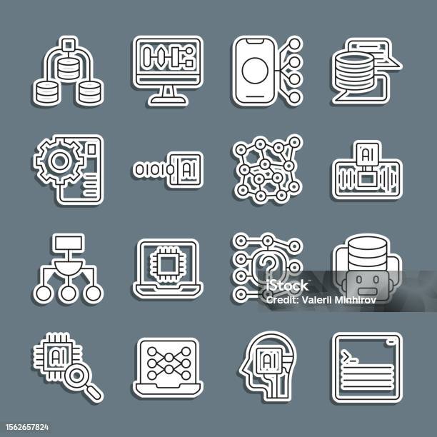 Set Line Web Developer Programming Code Artificial Intelligence Robot ...