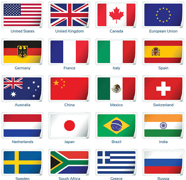 Aufkleber flags: Beliebtesten Ländern – Vektorgrafik