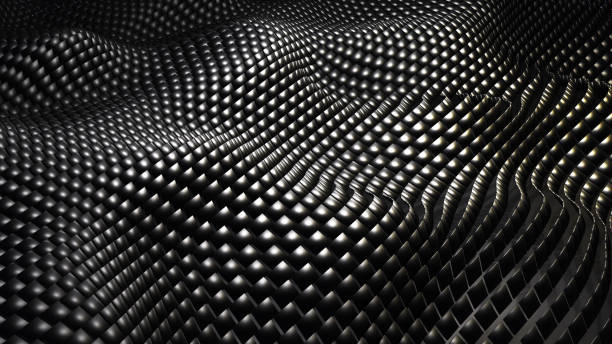 istock Black mosaic background, 3d waves from square metal shapes, technology abstract modern wallpaper. 1562671541