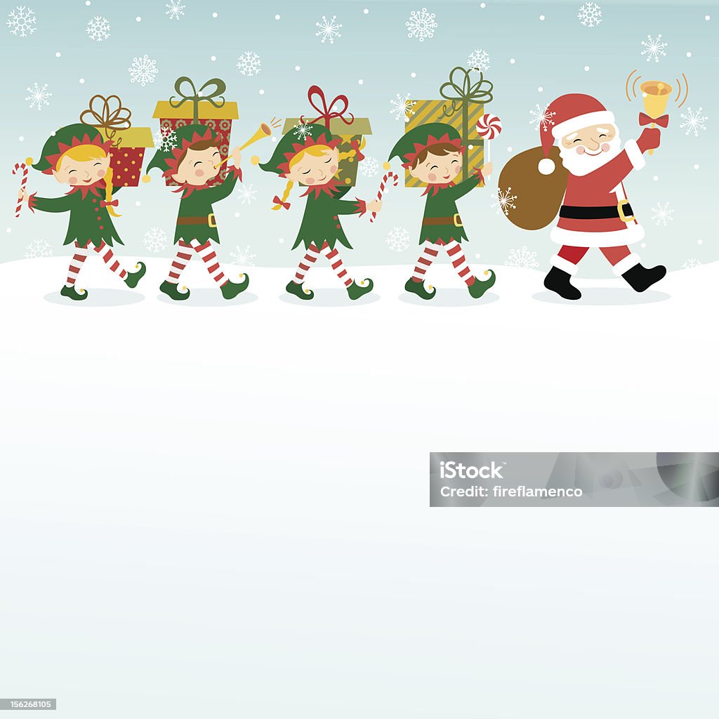 Christmas background Christmas background with Santa Claus,  elves and copy space. Elf stock vector