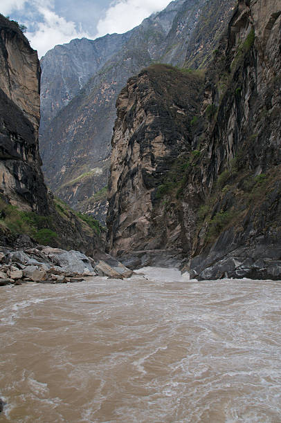 Tiger Leaping Gorge on river level stock photo