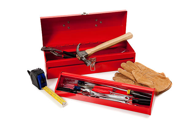 istock Red metal toolbox full of tools 156269138