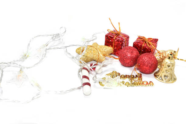 istock Christmas elements Christmas gift pine branches toy on a white background Laid flat, the top view is a festival celebrated by people all over the world. 1562725455