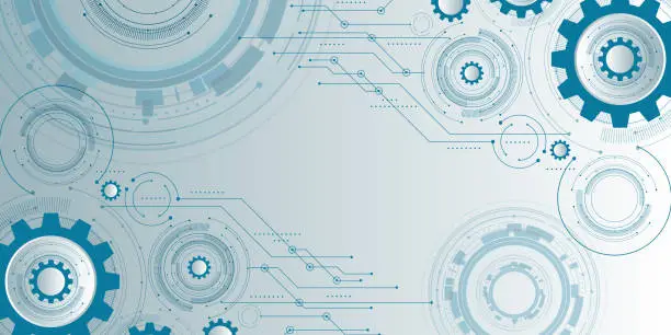 Vector illustration of Cogs and gear wheel mechanisms. Hi-tech digital technology and engineering.
