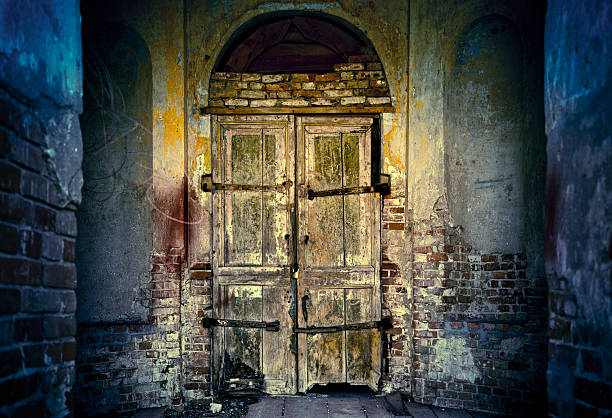 istock Closed door of old abandoned temple 156274959