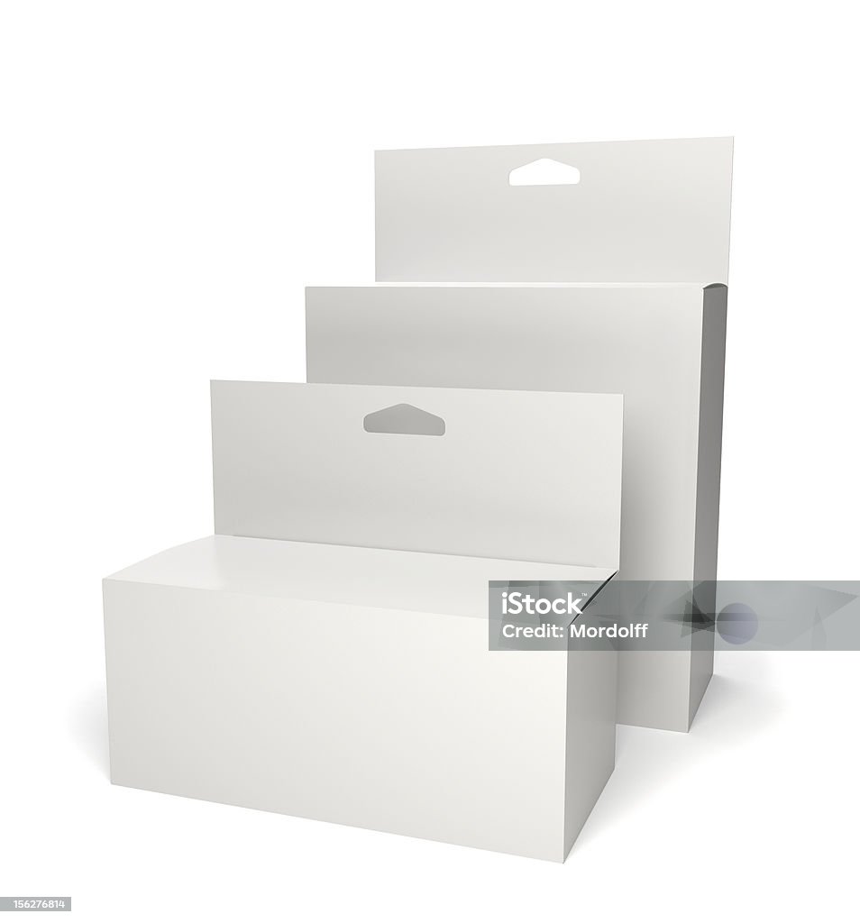 Due pacchetti di prodotti al dettaglio vuoto isolato su bianco - Foto stock royalty-free di Bianco