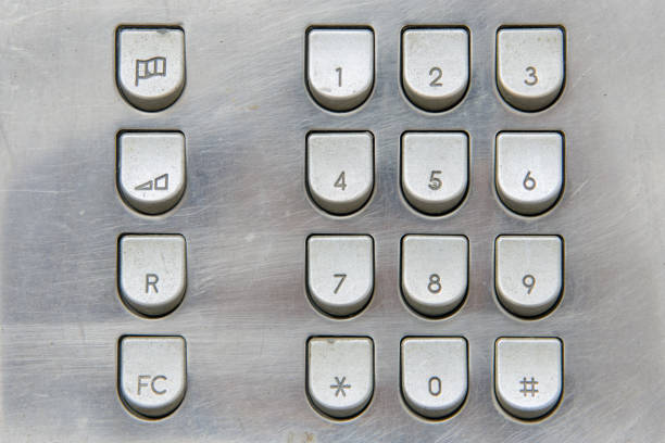 Keypad of an old phone, close-up, selective focus