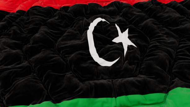 波状背景にリビアの旗の詳細 - libya flag libyan flag three dimensional shape ストックフォトと画像