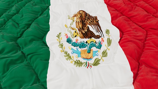 Flag of Mexico waving in the wind. Silk texture pattern