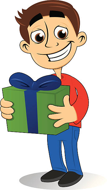 Boy with a gift vector art illustration