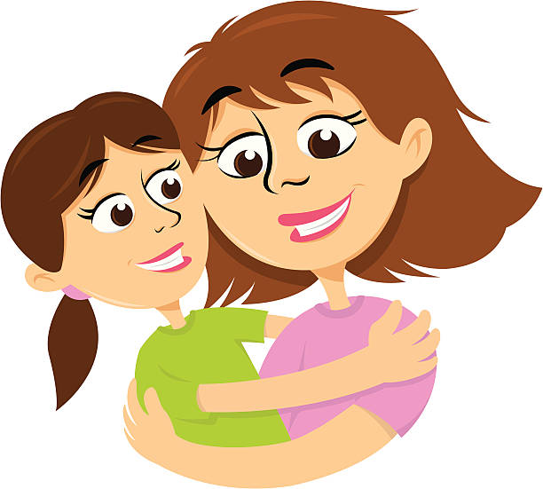 mother and daughter vector art illustration