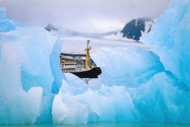 Ship traveling in drift ice in the arctic