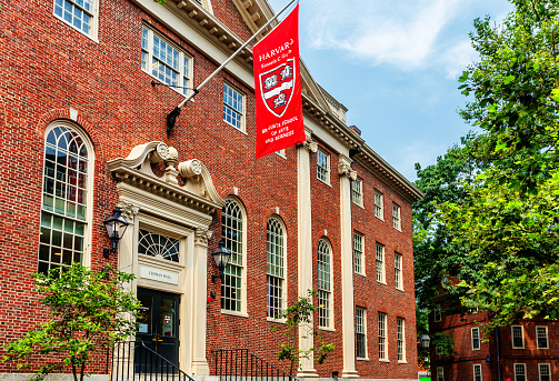 Cambridge, USA - June 14, 2017: The architecture of the famous Harvard University in Cambridge, Massachusetts, USA.