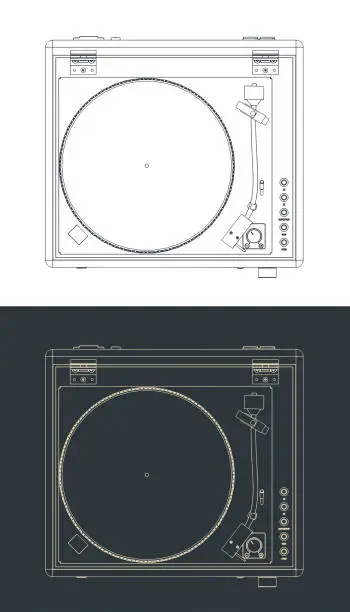 Vector illustration of Turntable vinyl blueprints