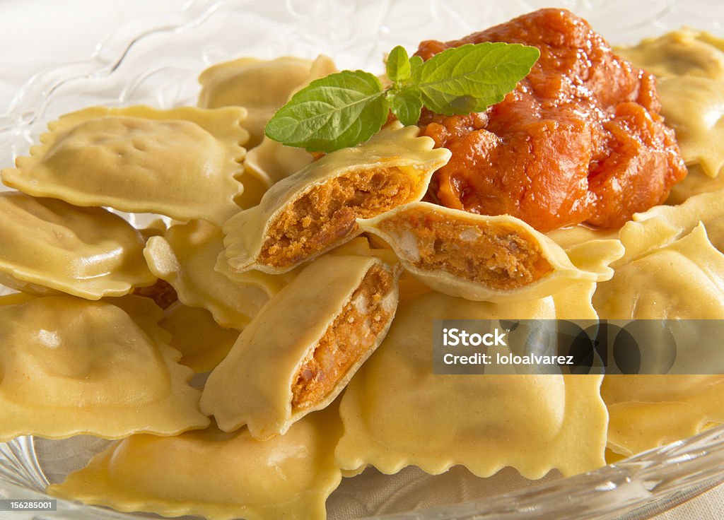 Ravioli with tomato sauce Pasta Ravioli with tomato sauce Basil Stock Photo