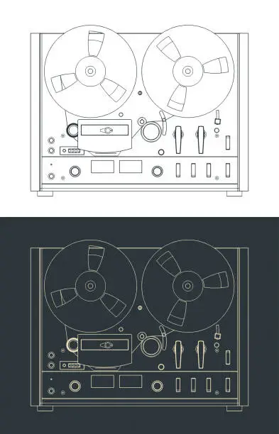 Vector illustration of Reel to reel tape recorder blueprints