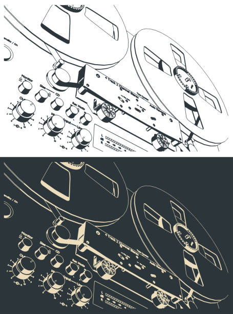 Reel to reel tape recorder close-up Stylized vector illustrations of reel to reel tape recorder close up reel to reel tape stock illustrations