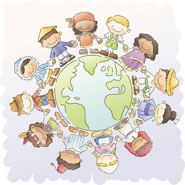 scribbles ：small world - global traditional culture global communications child点のイラスト素材／クリップアート素材／マンガ素材／アイコン素材