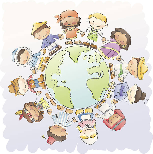 scribbles: mały świecie - global traditional culture global communications child stock illustrations