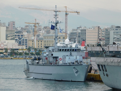 The Italian Navy mine warfare ship Numana in Piraeus, Greece