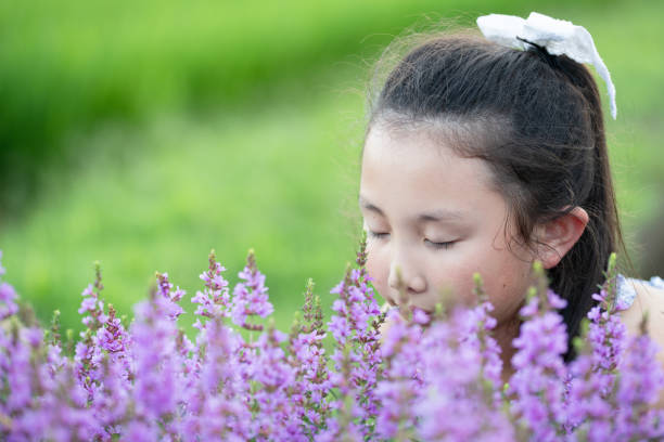 girl smelling lavender