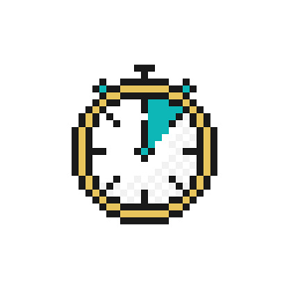 Stopwatch icon in pixel art design. Timer symbol isolated on white background