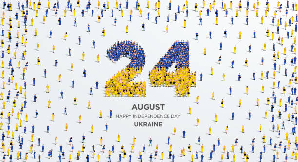 Happy Independence Day Ukraine. A large group of people form to create the number 24 as Ukraine celebrates its Independence Day on the 24th of August. Vector illustration. Happy Independence Day Ukraine. A large group of people form to create the number 24 as Ukraine celebrates its Independence Day on the 24th of August. Vector illustration. 1991 stock illustrations