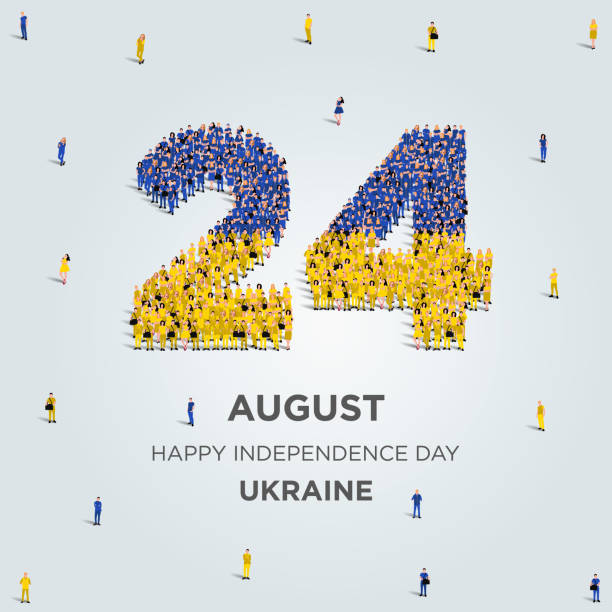 Happy Independence Day Ukraine. A large group of people form to create the number 24 as Ukraine celebrates its Independence Day on the 24th of August. Vector illustration. Happy Independence Day Ukraine. A large group of people form to create the number 24 as Ukraine celebrates its Independence Day on the 24th of August. Vector illustration. 1991 stock illustrations