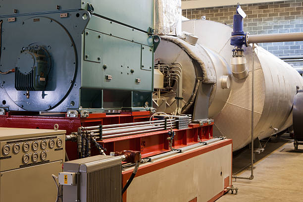 Big machineries in power generator room stock photo
