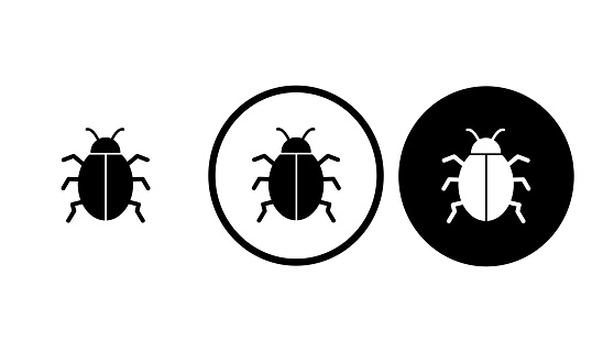 icon bug black outline for web site design 
and mobile dark mode apps 
Vector illustration on a white background